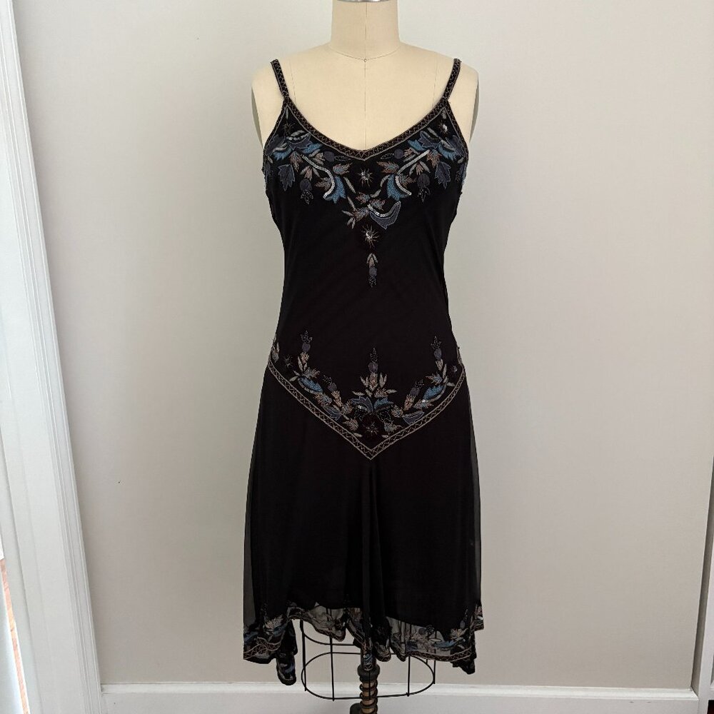 Stenay Y2K Black Silk Beaded Fairy Goth Dress Whimsigoth Fairycore 6